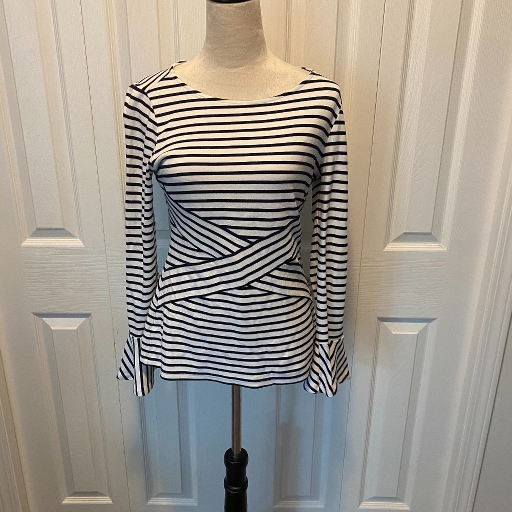 ECI Striped Top With Flare Sleeves